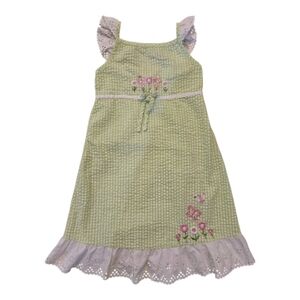 Vintage Y2k Youngland Green Gingham Dress with Floral Embroidery